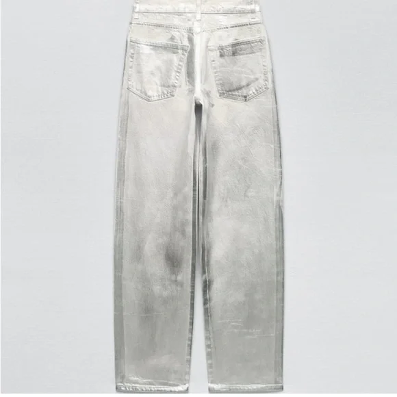 ZARA ZW MID-RISE BOYFRIEND JEANS SILVER - Picture 5 of 8